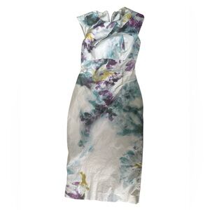 Karen Millen Abstract Print Colorful Tailored Structured Dress Size 4